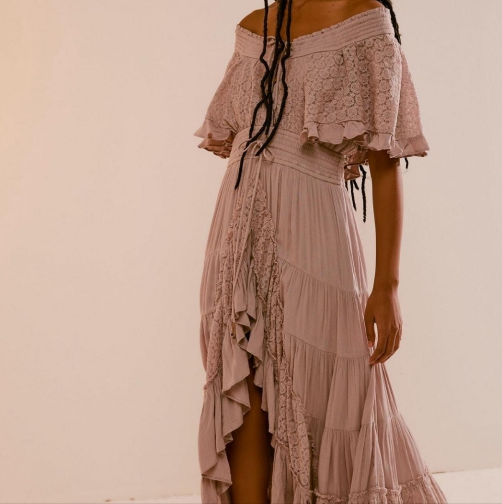 NWOT Free People Endless Summer Gauzy Ruffle Maxi Dress Rose Large - Picture 1 of 6